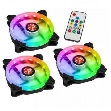 Set 3 Ventilatoare Raijintek Iris 12 Rainbow, Iluminare ARGB, Controller, 3x120mm