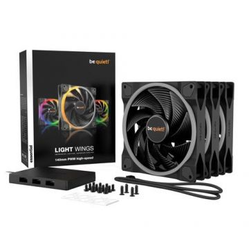Set 3 ventilatoare ARGB be quiet! LIGHT WINGS 140mm PWM High-Speed (BL079), 140x140x25 mm