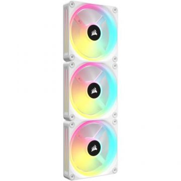 Set 3 Ventilatoare Corsair iCUE LINK QX120 RGB Magnetic Dome, Starter Kit, 120 mm, 2400 RPM (Alb)