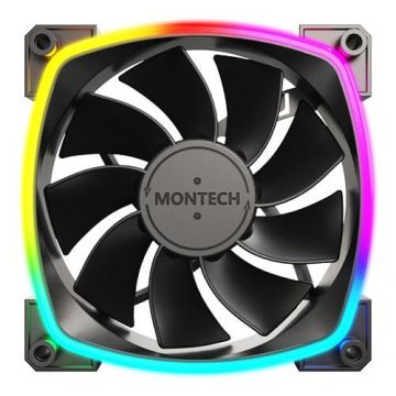Ventilator Montech RX120, PWM, ARGB, palete inversate, 120 mm, Negru