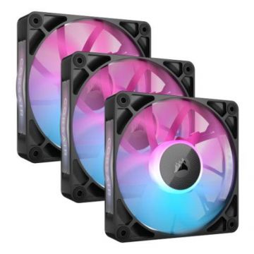 Kit 3 ventilatoare Corsair iCUE LINK RX120 RGB, iluminare RGB, 120mm, 2100 rpm PWM, (Negru)