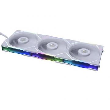 Set 3 ventilatoare Lian Li UNI FAN TL Reverse Blade, iluminare ARGB, 120 mm, 2300 rpm, PWM + Controler (Alb)