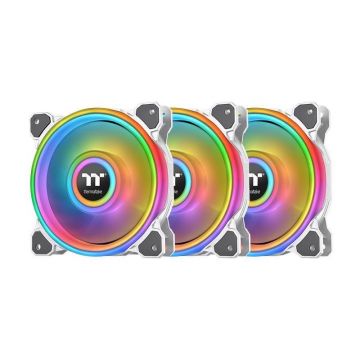 Set 3 ventilatoare Thermaltake Riing Quad 12 120mm albe iluminare aRGB