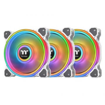Set 3 ventilatoare Thermaltake Riing Quad 14, 140mm, iluminare ARGB, 1400 rpm, PWM (Alb)