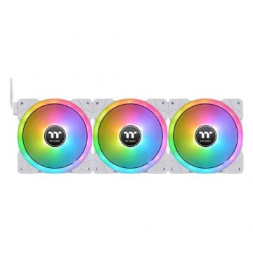 Set 3 ventilatoare Thermaltake TT Premium Swafan EX14, iluminare RGB, 140mm (Alb)