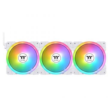 Set 3 ventilatoare Thermaltake TT Premium Swafan EX14 Sync, iluminare ARGB, 140mm, PWM (Alb)