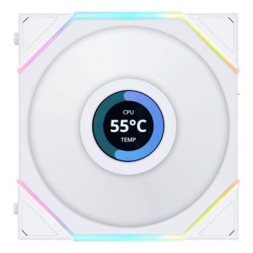 Ventilator Lian Li UNI FAN TL LCD Reverse Blade, iluminare ARGB, 120mm, 1600 rpm, Ecran 1.6inch, PWM (Alb)