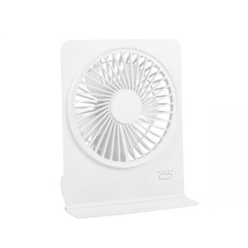 Mini Ventilator de Birou 4 Viteze + Mod Natural, Reîncărcabil 1200mAh, Silențios, Incarcare USB-C, Cu Suport Telefon