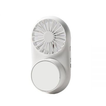 Mini ventilator portabil 3 in 1 Vitammy Dream Mist Mirror, functie de pulverizare fina, lampa cu oglinda integrata, snur pentru gat, incarcare Usb, Alb