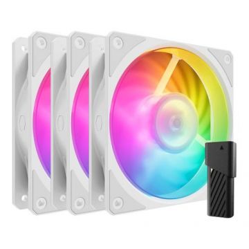 Set 3 ventilatoare CoolerMaster Mobius 120P, 120mm, ARGB, 2400 RPM (Alb)