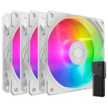 Set 3 ventilatoare CoolerMaster SickleFlow Edge, 120mm, RGB, 650-1800 RPM, 62 CFM (Alb)