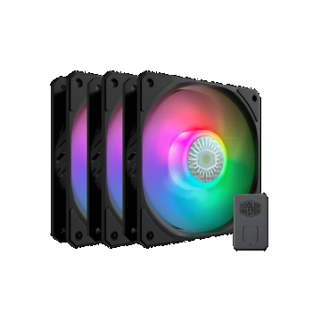 Set 3 ventilatoare CoolerMaster SickleFlow Edge, 120mm, RGB, 650-1800 RPM, 62 CFM (Negru)