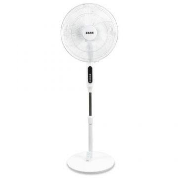 Ventilator cu picior Zass ZFTR 04, 55 W, 3 viteze, diametru 41 cm, functie de oscilatie 90 grade, temporizator digital de maxim 15 ore, functie oprire automata, panou de control soft touch cu ecran LED, telecomanda (Alb)