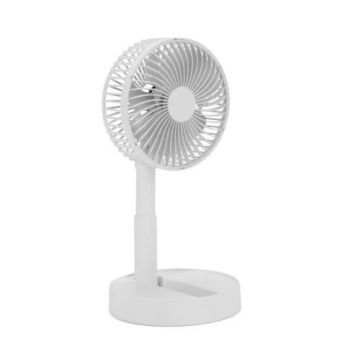 Ventilator de birou reincarcabil Livoo DOM510W, 4 viteze, diametru 15 cm, acumulator 1800 mAh, 11 ore autonomie, baza antiderapanta (Alb)