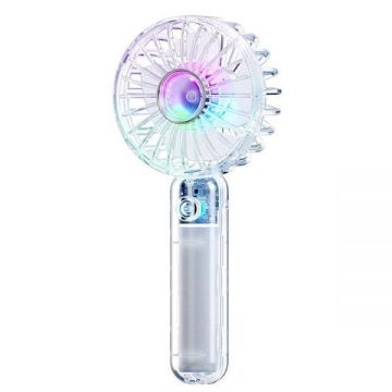 Ventilator portabil de mana, 3 trepte ventilatie si 4 lame, incarcare Usb-C, carcasa transparenta